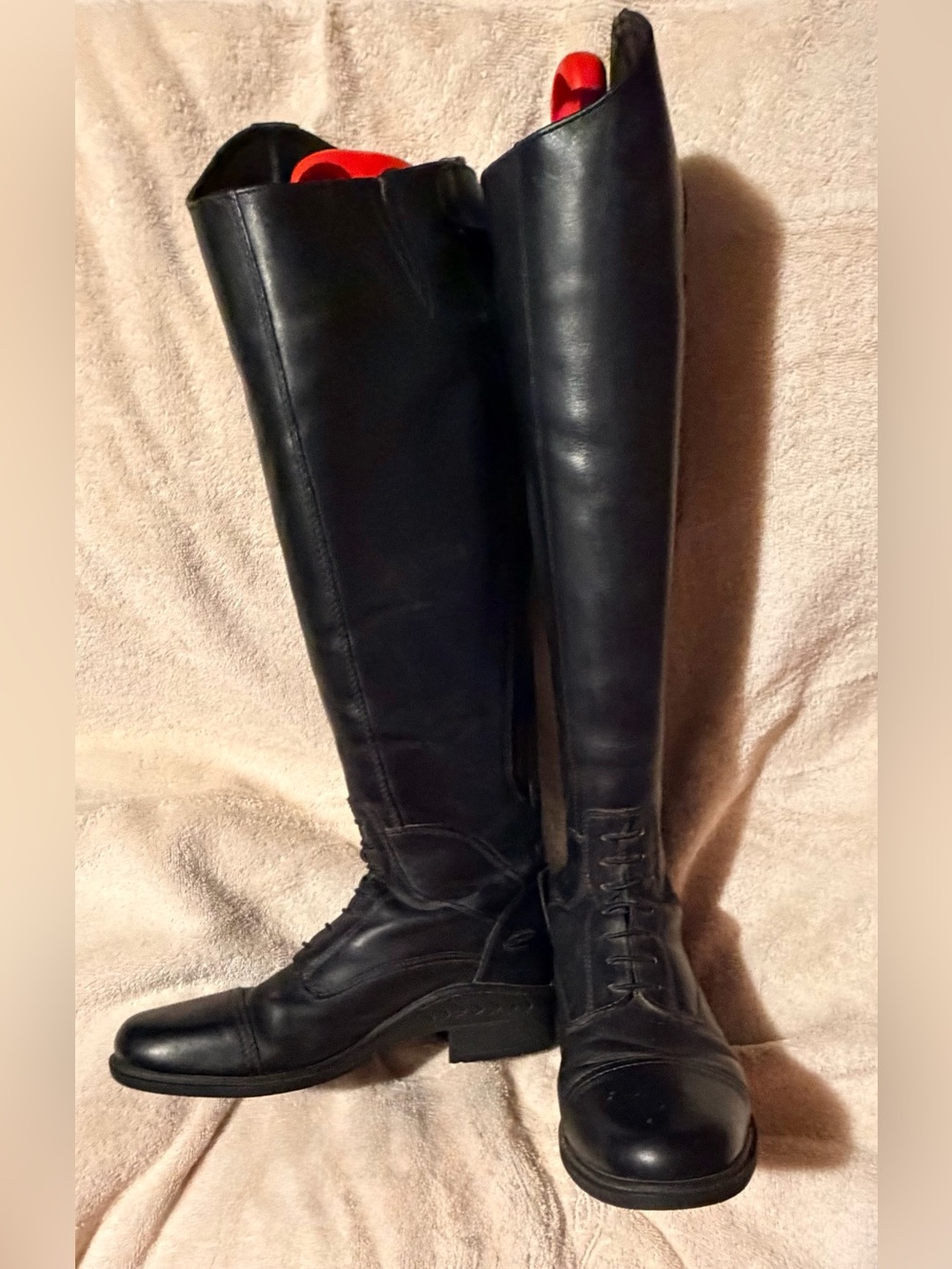 Black Tall Lace-Front Heeled Riding Boots